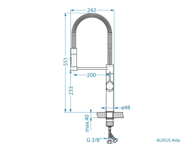 dimenzije kuhinjske armature Aida Alveus